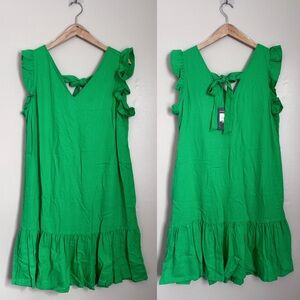 Ava & Grace Kelly green ruffle sleeve mid dress size L